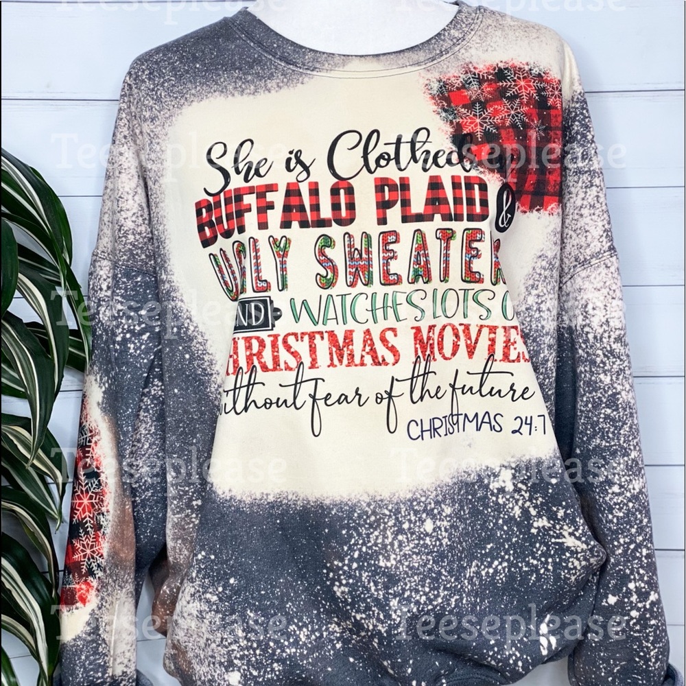 Christmas Plaid Bleached Sweatshirt